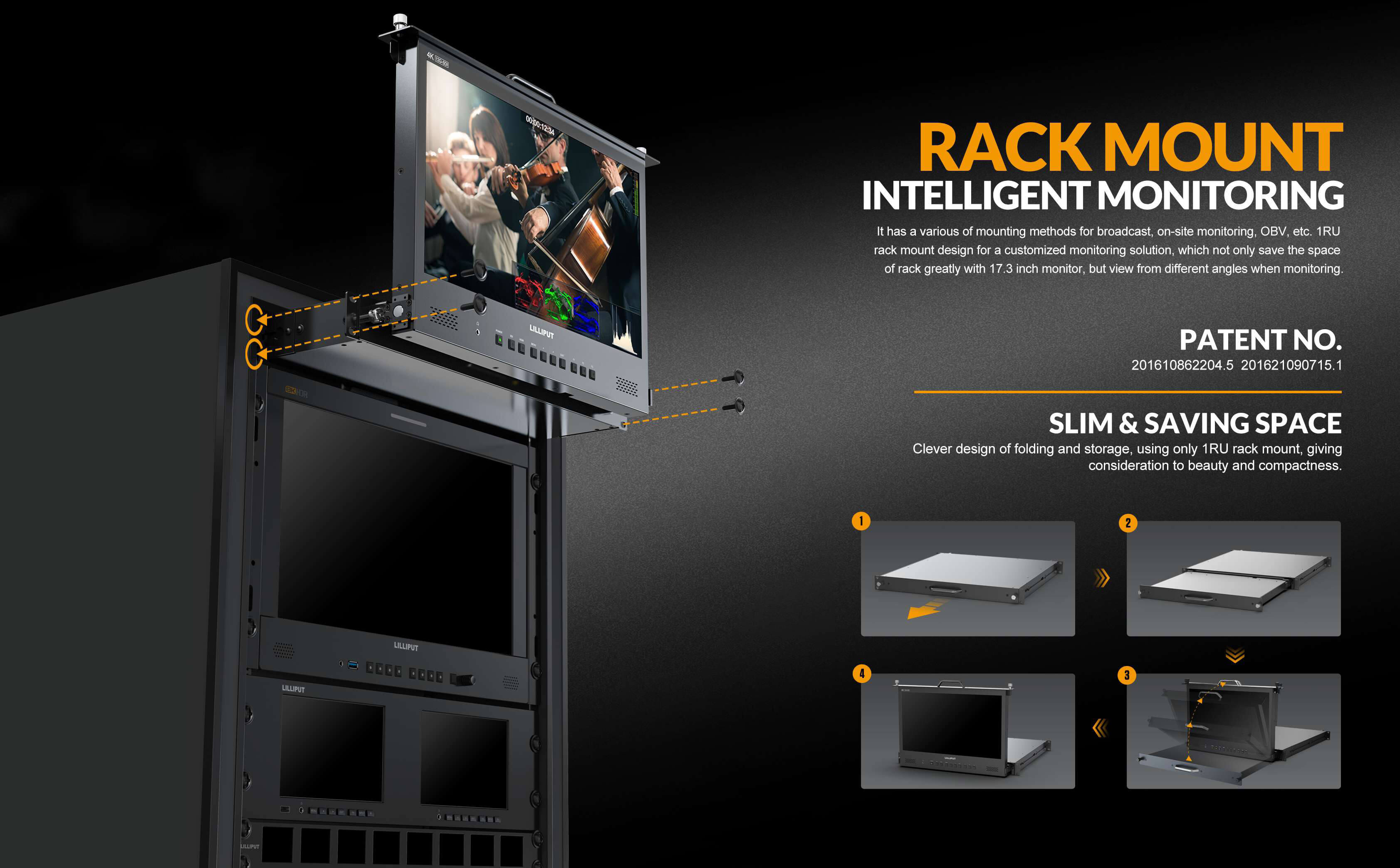 17.3 Inch 12G-SDI 1RU Pull-out Rackmount Monitor5