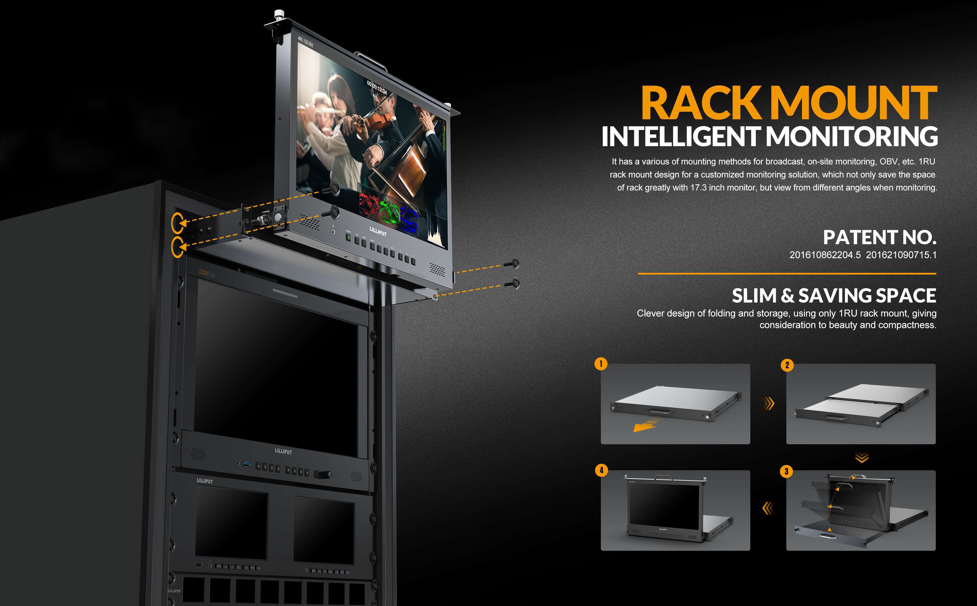 - RM1731S-12G 17.3 Inch 4×12G-SDI 1RU Pull-out Rackmount Monitor with Tally Conn