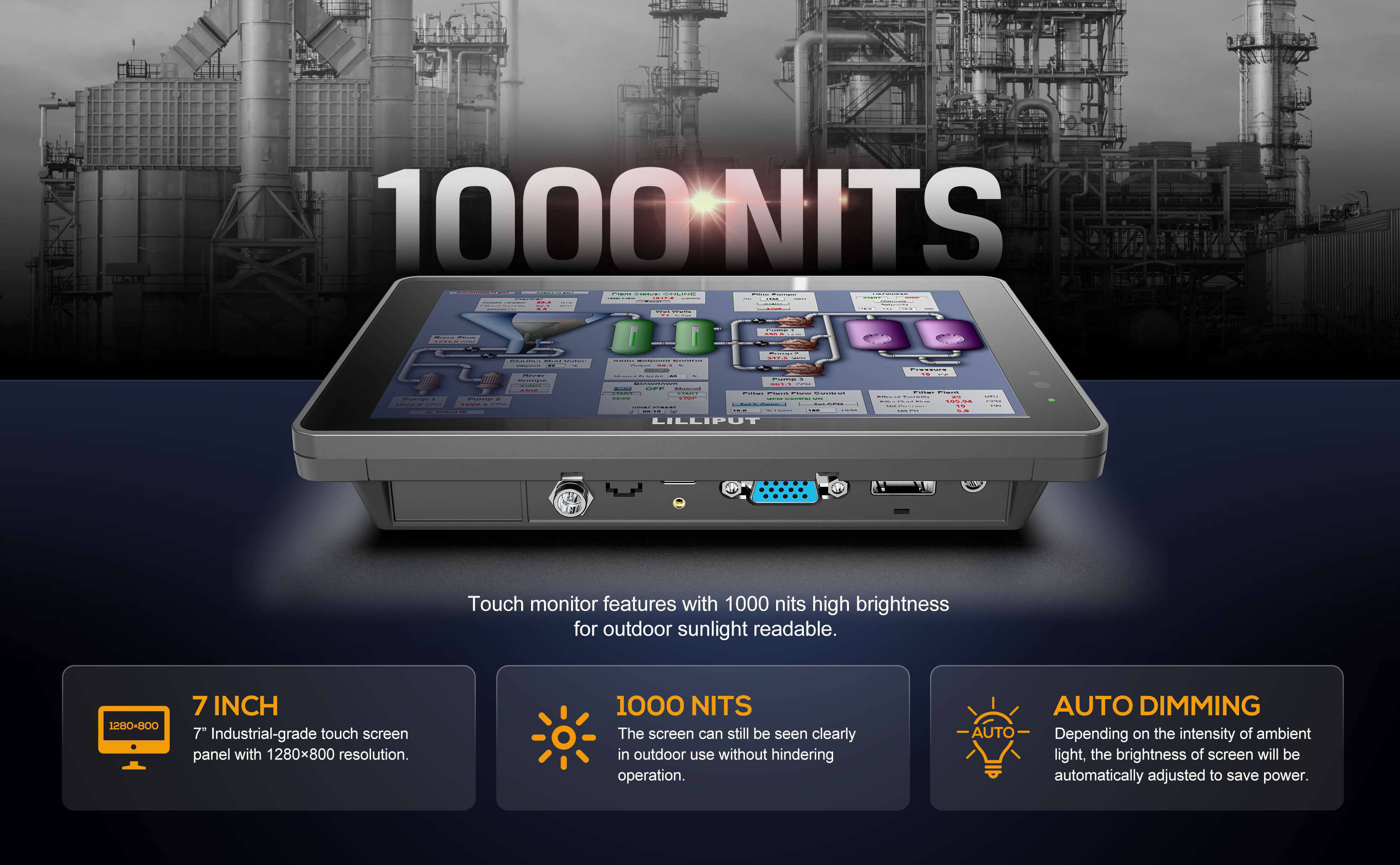 7 Inch 1000 Nits IP65 Touch Screen Monitor 2