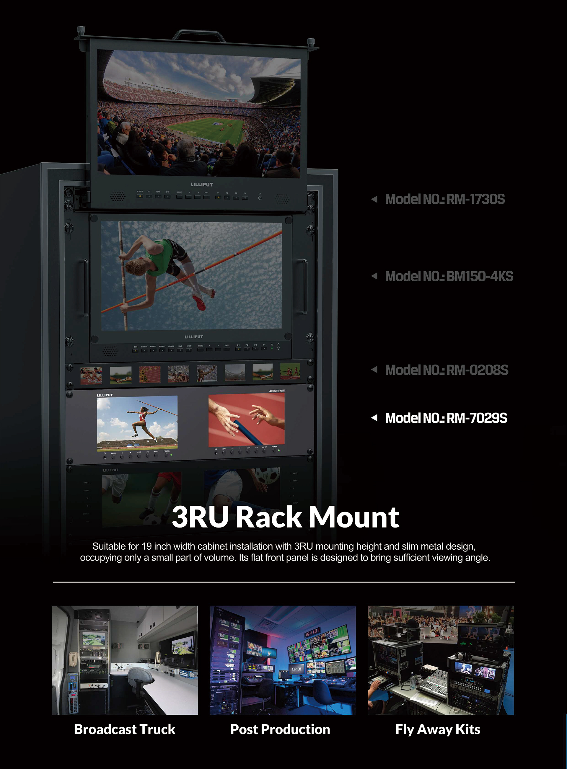 7 ኢንች 3 RU rack mount SDI ማሳያ