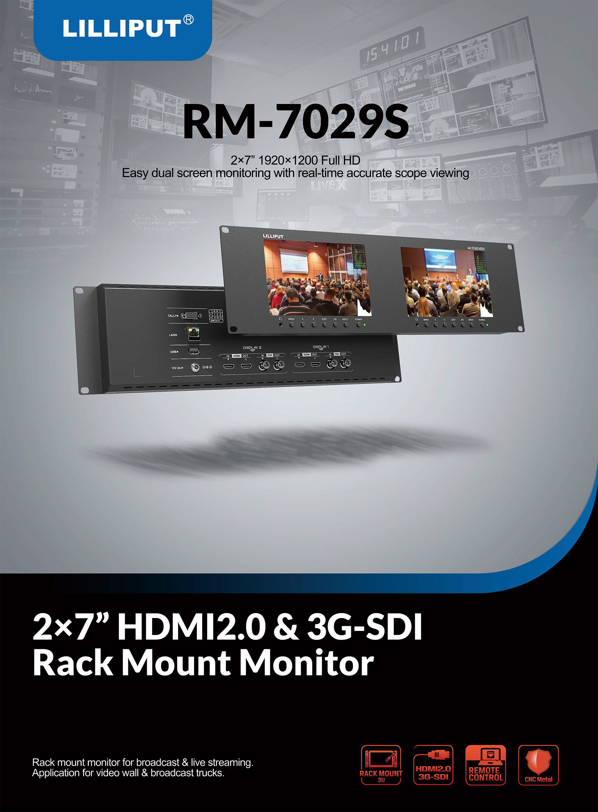 7 inch 3 RU rack mount monitor