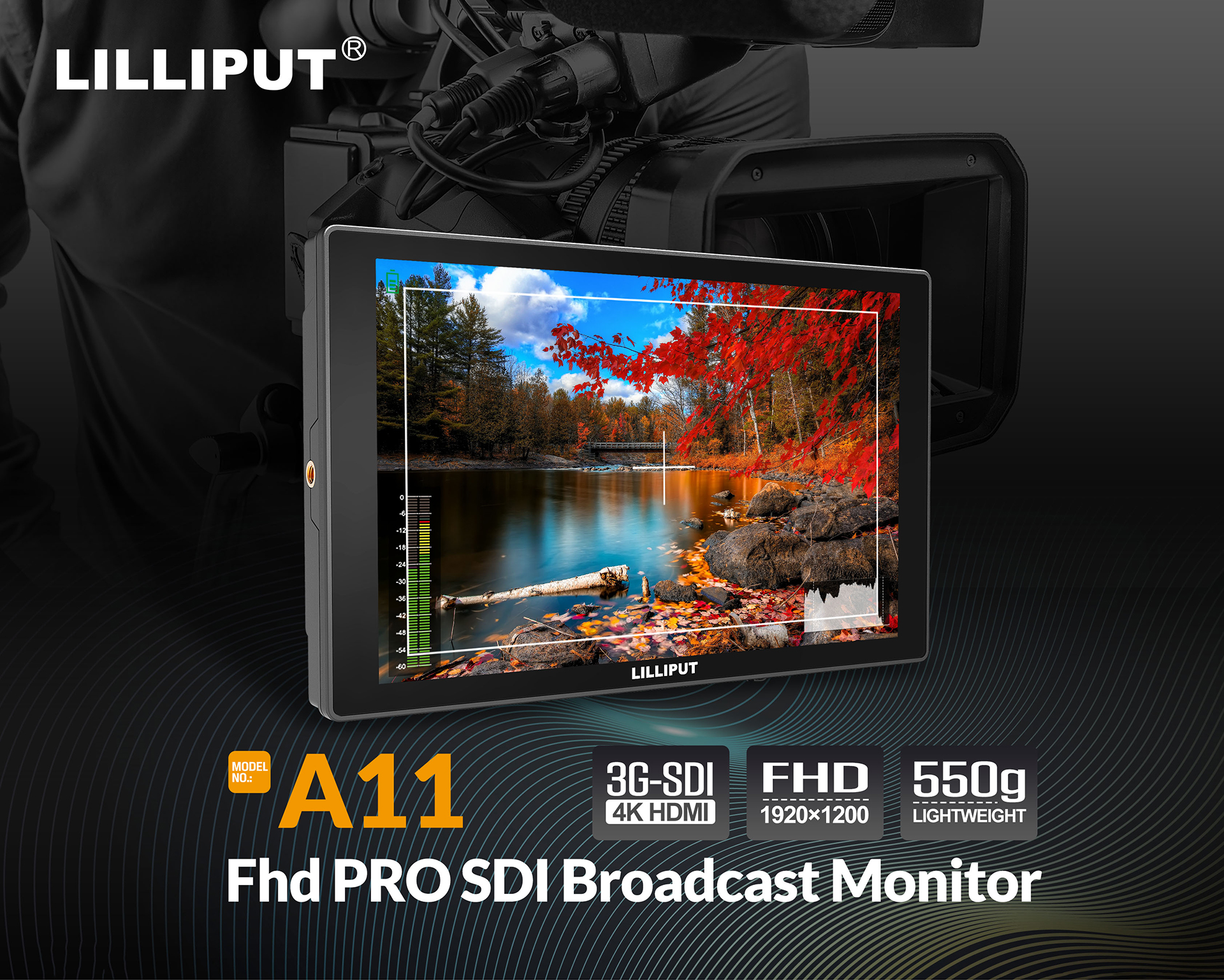 Full Warranty Directly in California LILLIPUT A11 10.1 FHD PRO 4K HDMI SDI VGA Input Broadcast Monitor w/G+G Technology Free Gold Mount Plate and Gimbal Stand from USA Official Seller VIVITEQ